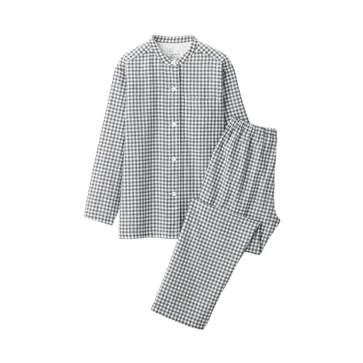 Women's Organic Cotton Side Seamless Stand Collar Pajamas Charcoal Gray Check MUJI