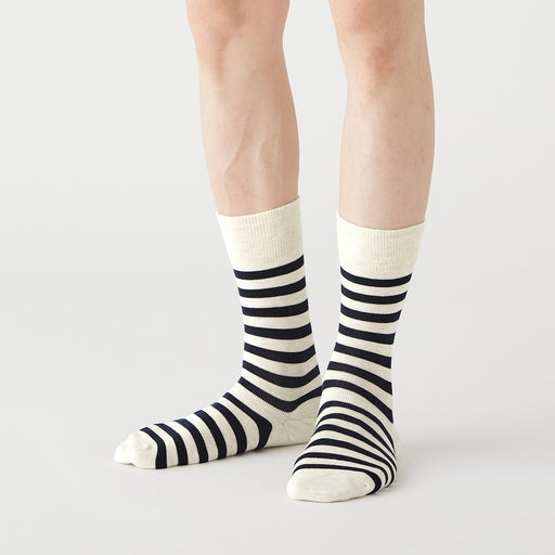 Right Angle One Size Fits All Socks Oatmeal Stripe 24-28cm (US W7-11 M6-10) MUJI