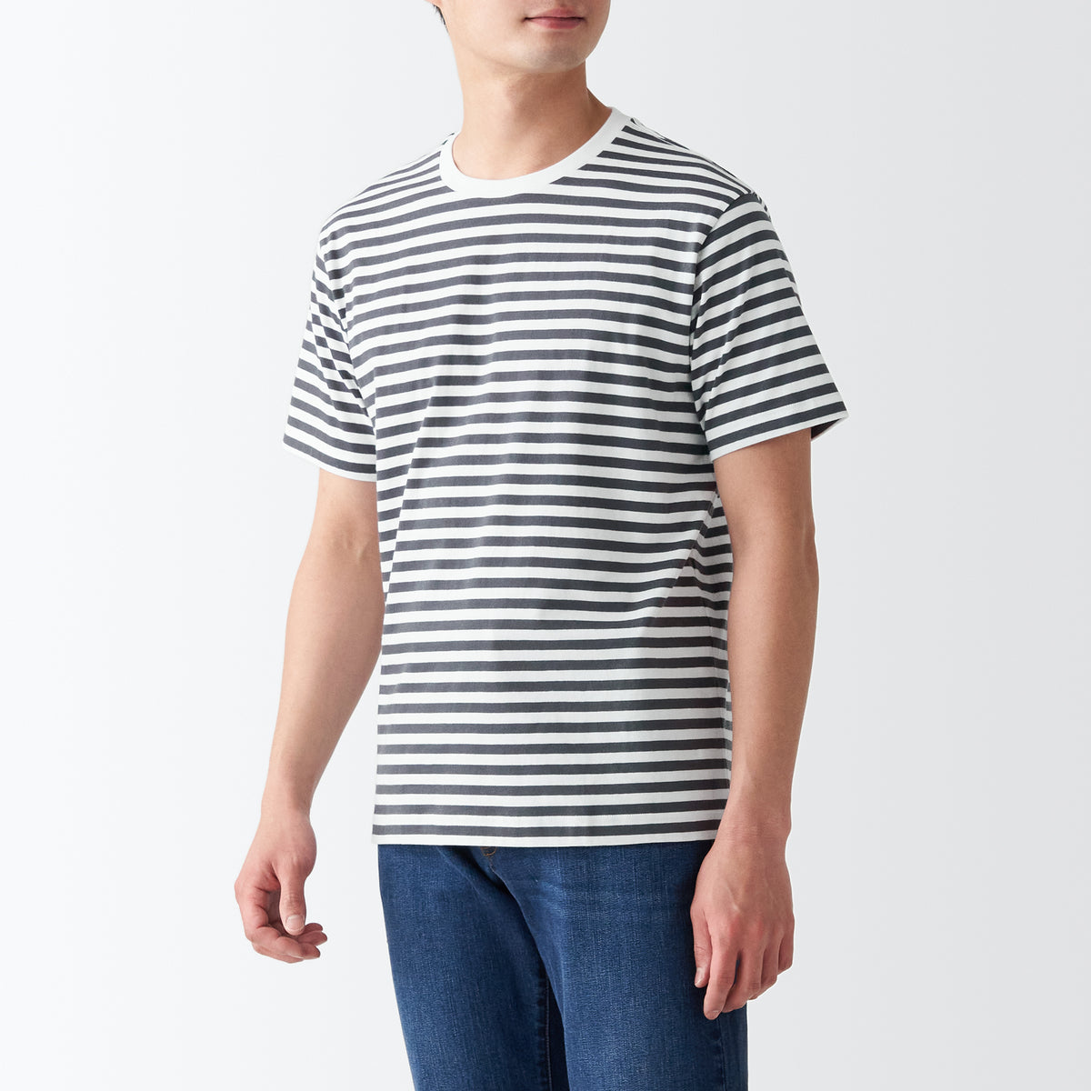 Rosefarve nål Foragt Men's Washed Jersey Crew Neck Short Sleeve Striped T-Shirt | MUJI USA