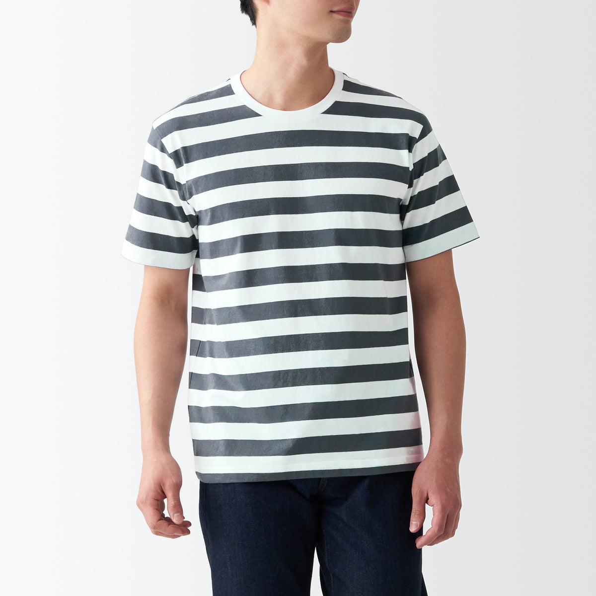 Jersey Crew Neck Short Sleeve Thick Striped T-Shirt | MUJI