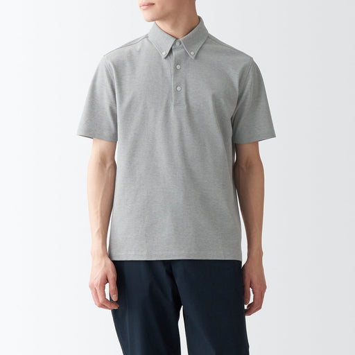 Men's High Twist Pique Polo Shirt Silver Gray MUJI