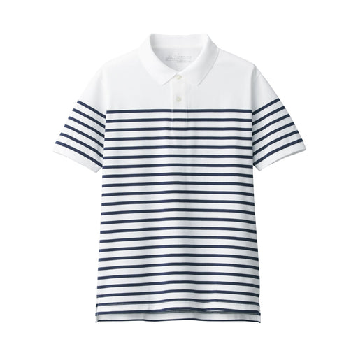 Men's Washed Pique Polo Shirt Stripe White Stripe MUJI