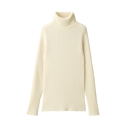 Women's Non-Itchy Washable Wide Ribbed Turtleneck Sweater Off White MUJI