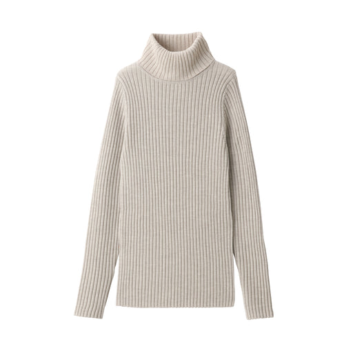 Women's Non-Itchy Washable Wide Ribbed Turtleneck Sweater Oatmeal MUJI