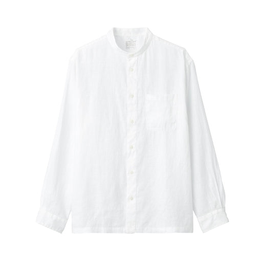 Men's Washed Hemp Stand Collar Long Sleeve Shirt White MUJI