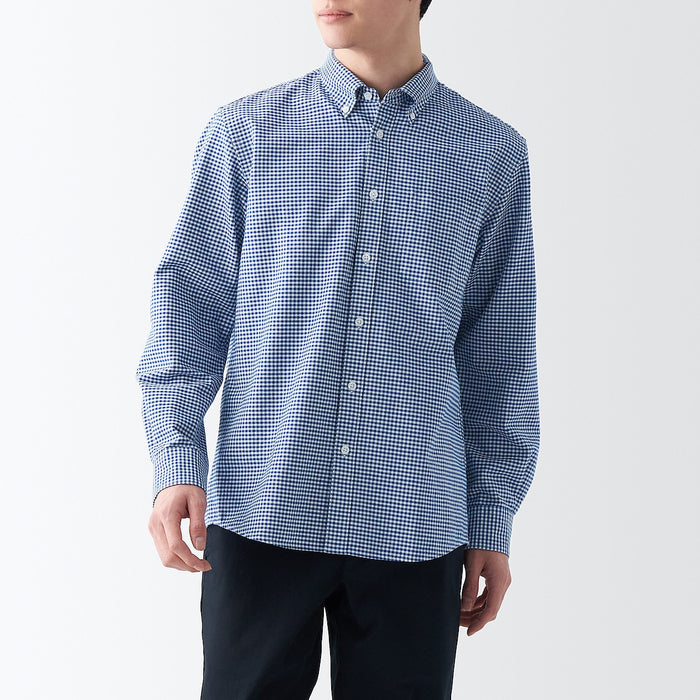 Button-Down Collar Washed Oxford Shirt - Navy Blue