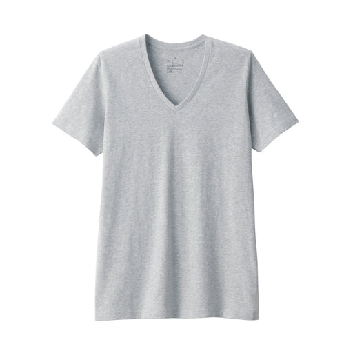 Men's Side Seamless Jersey V Neck Short Sleeve T-Shirt Gray MUJI