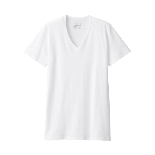 Men's Side Seamless Ribbed V Neck Short Sleeve T-Shirt White MUJI