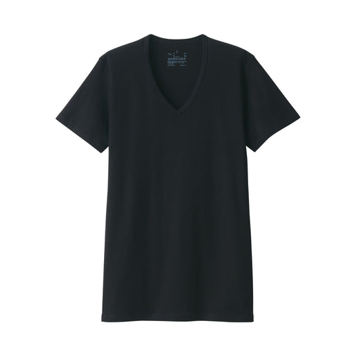 Men's Side Seamless Ribbed V Neck Short Sleeve T-Shirt Black MUJI