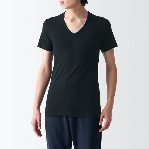 Men's Side Seamless Ribbed V Neck Short Sleeve T-Shirt MUJI
