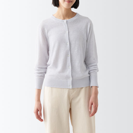 Women's Hemp Crew Neck Cardigan Light Gray MUJI