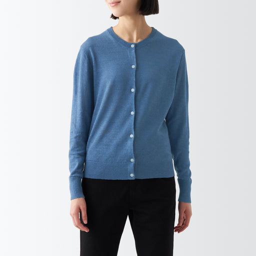 Women's Hemp Crew Neck Cardigan Blue MUJI