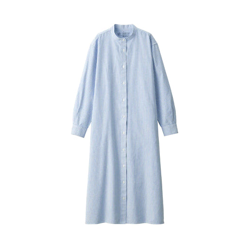 Women's Cotton Kapok Oxford Long Sleeve Dress Blue Stripe MUJI
