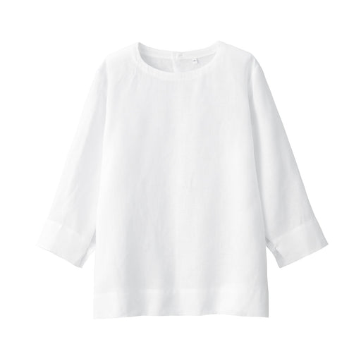 Women's Washed Linen 3/4 Sleeve Blouse White MUJI