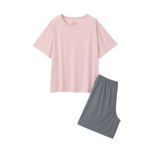 Women's Polyester Rayon Short Sleeve Loungewear Set Pink MUJI