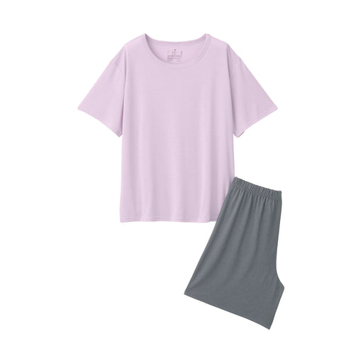 Women's Polyester Rayon Short Sleeve Loungewear Set Lavender MUJI