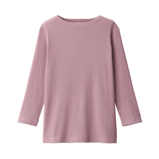 Women's Stretch Ribbed Boat Neck 3/4 Sleeve T-Shirt Pink MUJI