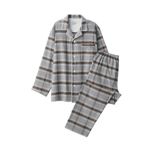 Men's Side Seamless Flannel Pajamas Navy Check MUJI
