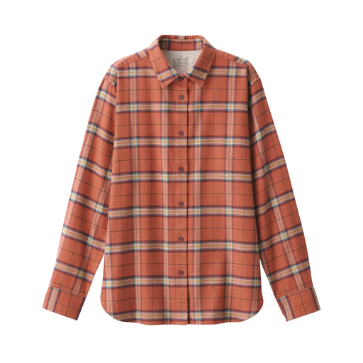 Women's Double-Brushed Flannel Regular Collar Long Sleeve Shirt - Patterned Smoky Orange Check MUJI