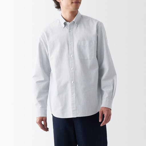 Men's Washed Oxford Button Down Long Sleeve Patterned Shirt MUJI