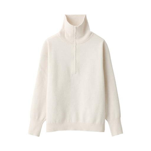 Women's Washable Milano Rib Half Zip Sweater Off White MUJI