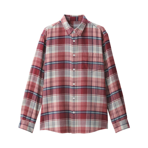 Men's Flannel Long Sleeve Patterned Shirt Dark Red Check MUJI