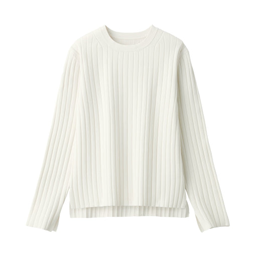 Women's Soybean Fiber Ribbed Crew Neck Sweater Off White MUJI