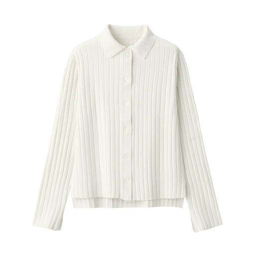 Women's Soybean Fiber Ribbed Polo Shirt Cardigan Off White MUJI