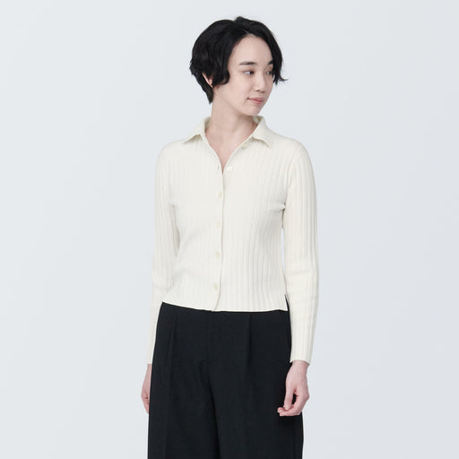 Women's Soybean Fiber Ribbed Polo Shirt Cardigan MUJI