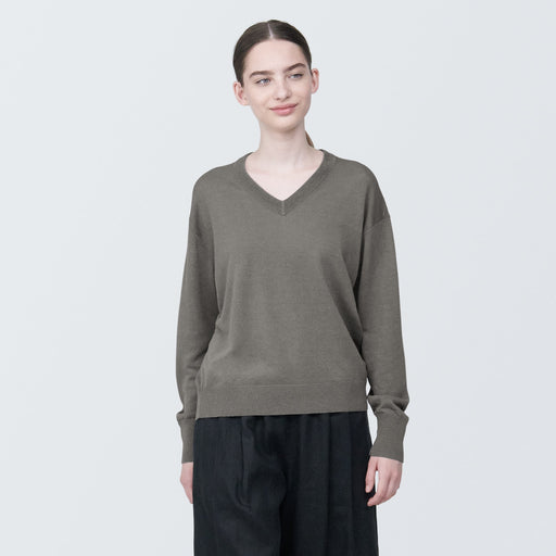 Women's Hemp Blend V-Neck Sweater MUJI