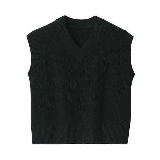 Women's Washable Rib Knit V-Neck Short Vest Black MUJI