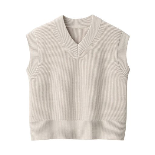 Women's Washable Rib Knit V-Neck Short Vest Oatmeal MUJI