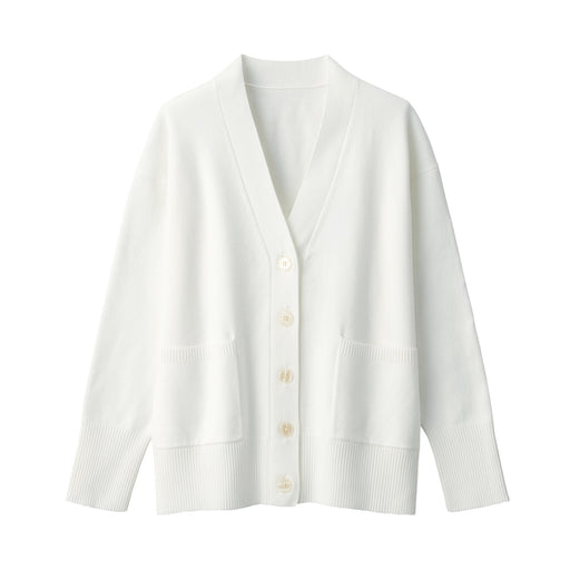 Women's Washable Milano Rib Knit V-Neck Cardigan White MUJI