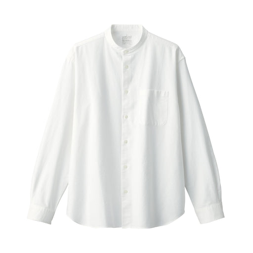 Men's Washed Oxford Stand Collar Long Sleeve Shirt White MUJI