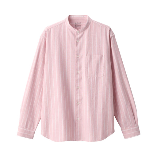 Men's Washed Oxford Stand Collar Patterned Long Sleeve Shirt Pink Stripe MUJI