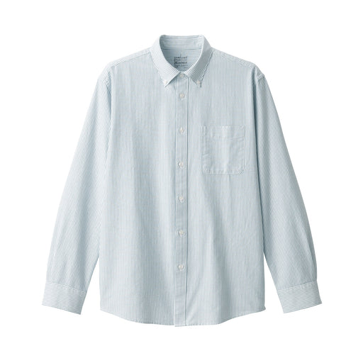 Men's Washed Oxford Button Down Patterned Shirt Green Stripe MUJI