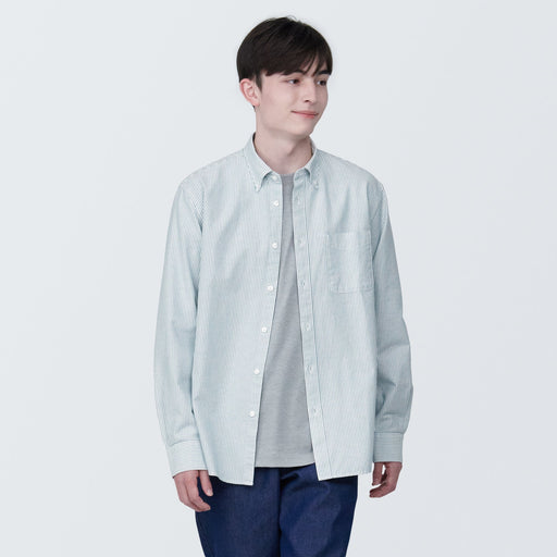 Men's Washed Oxford Button Down Patterned Shirt MUJI