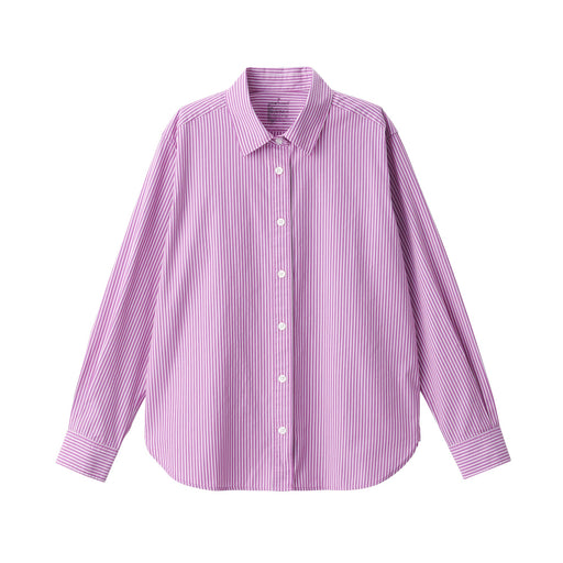Women's Washed Broad Regular Collar Long Sleeve Striped Shirt Pink Stripe MUJI