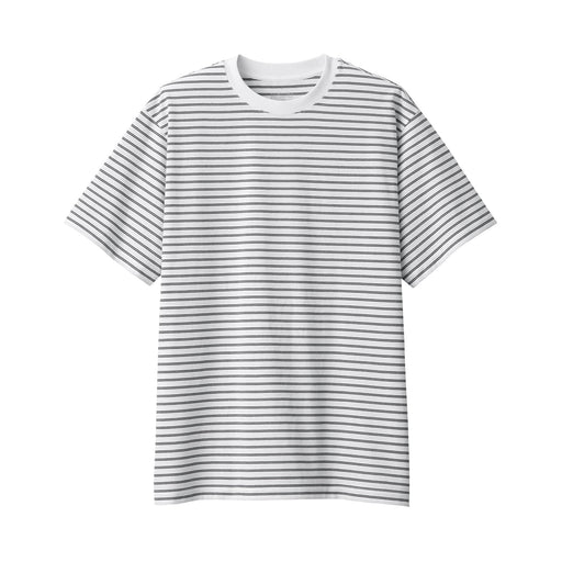 Men's Jersey Crew Neck Short Sleeve Striped T-Shirt White Stripe MUJI