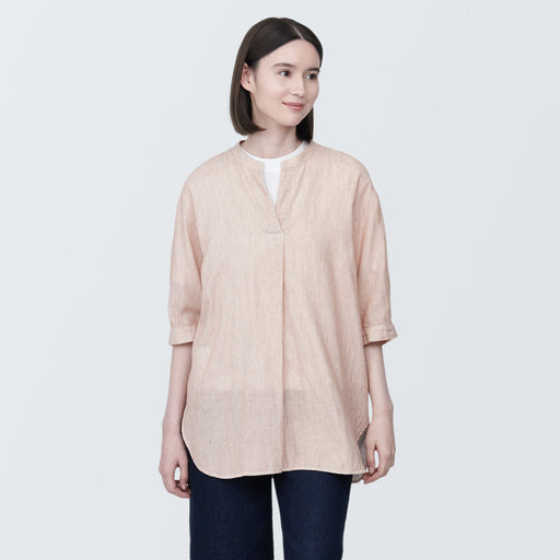 Women's Kapok Blend Double Gauze Short Sleeve Striped Tunic MUJI