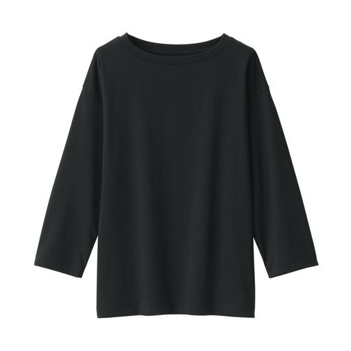 Women's Jersey Boat Neck 3/4 Sleeve T-Shirt Black MUJI