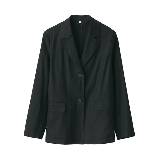 Women's Stretchy Hemp Mix Tailored Jacket Black MUJI