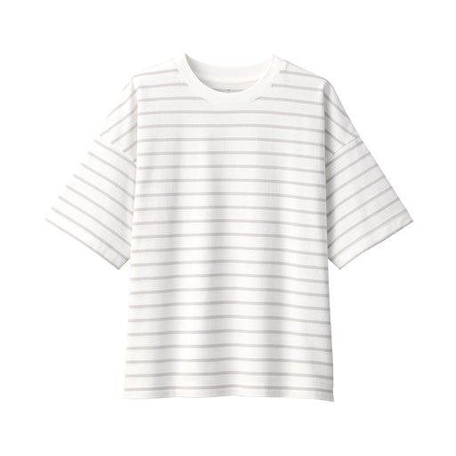 Women's Crew Neck Short Sleeve Striped T-Shirt Light Gray Stripe MUJI