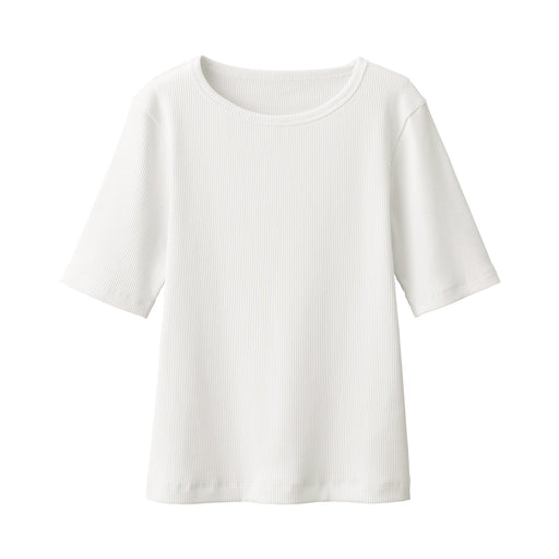Women's Stretch Ribbed Short Sleeve T-Shirt Off White MUJI