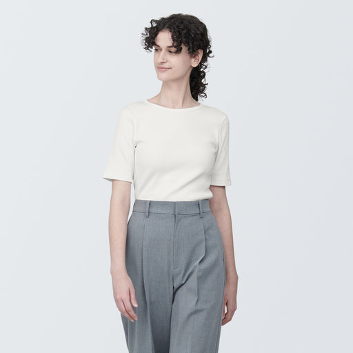 Women's Stretch Ribbed Short Sleeve T-Shirt MUJI