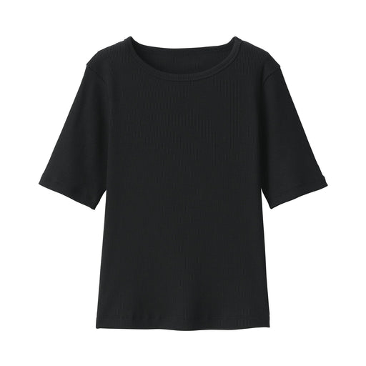 Women's Stretch Ribbed Short Sleeve T-Shirt Black MUJI