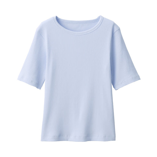 Women's Stretch Ribbed Short Sleeve T-Shirt Light Blue MUJI