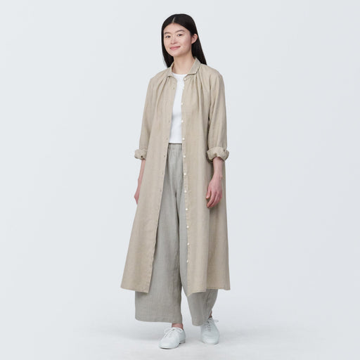 Women's Washed Linen Long Sleeve Shirt Dress MUJI